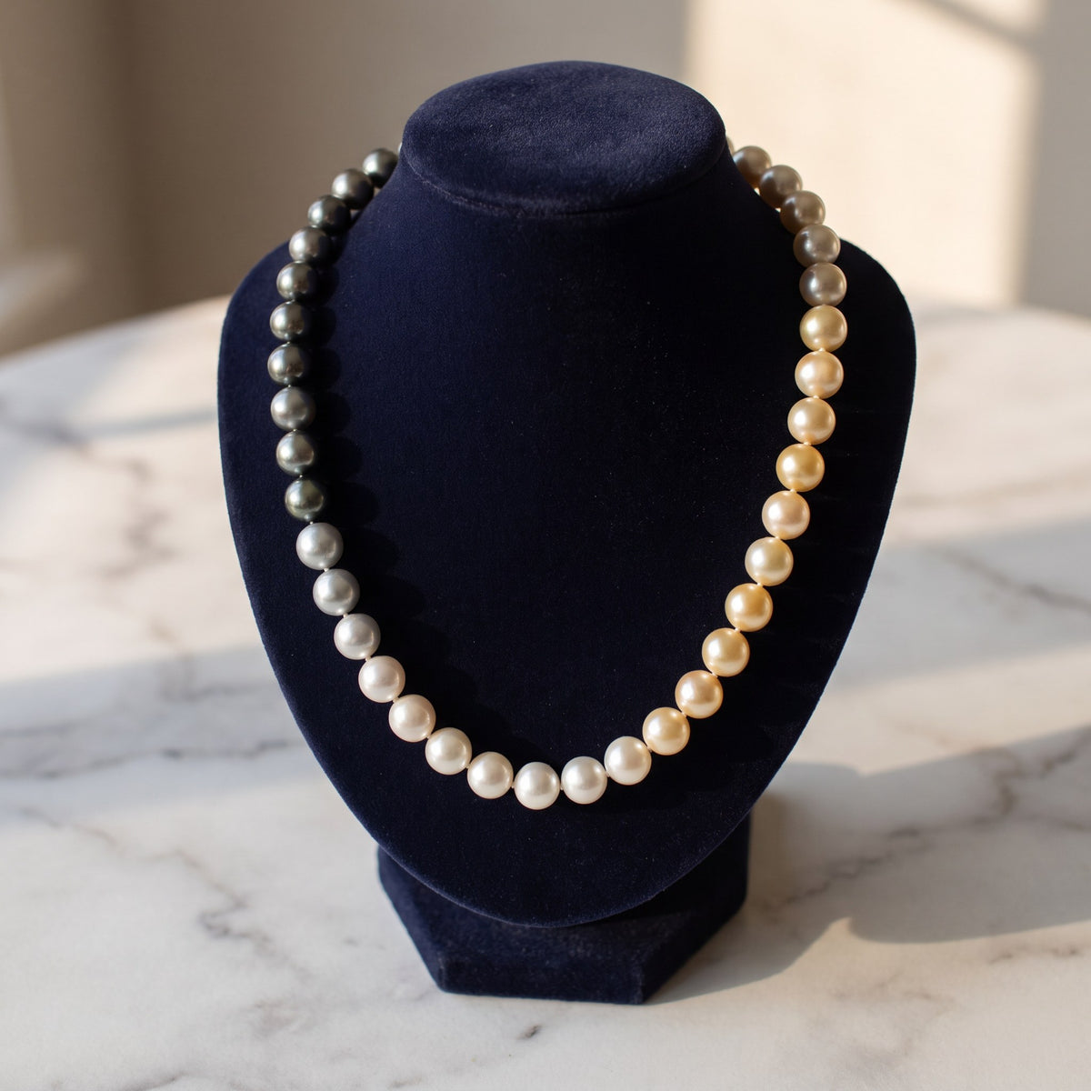 Tahitian and Golden South Sea Pearl Ombre Necklace with 14K Yellow Gold Clasp