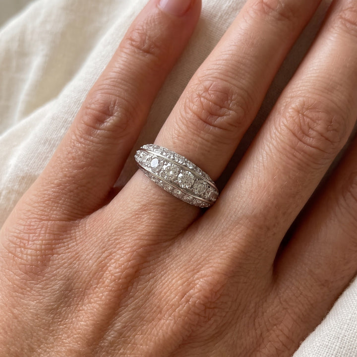 2.49 ct Multi-Row Diamond Band Ring in 14K White Gold, worn