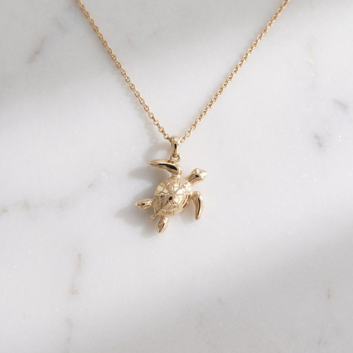 Polished Sea Turtle Pendant Necklace in 14K Yellow Gold