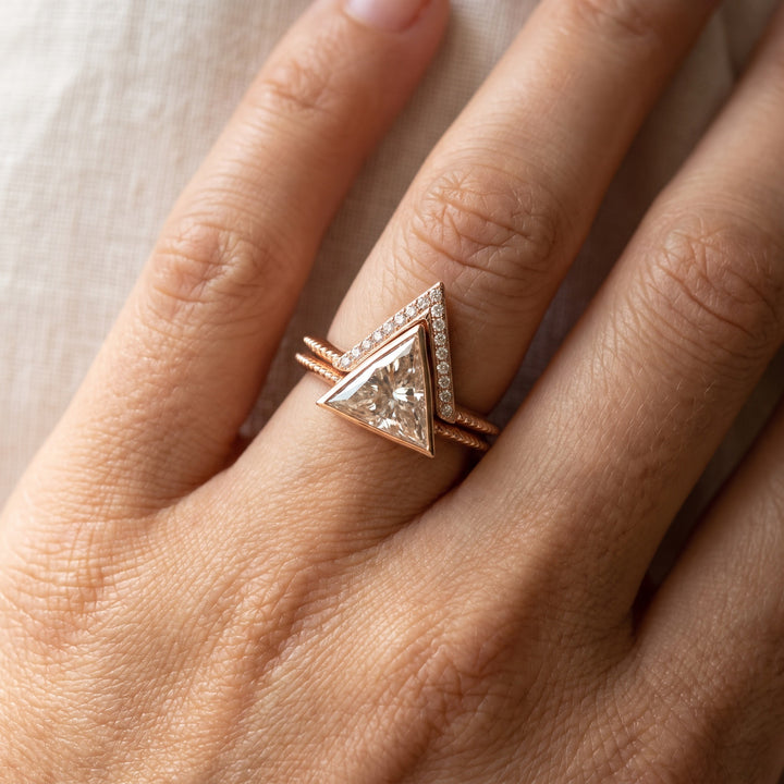 2.01 ct Champagne Trillion Cut Diamond Stackable Ring Set in 14K Rose Gold, worn