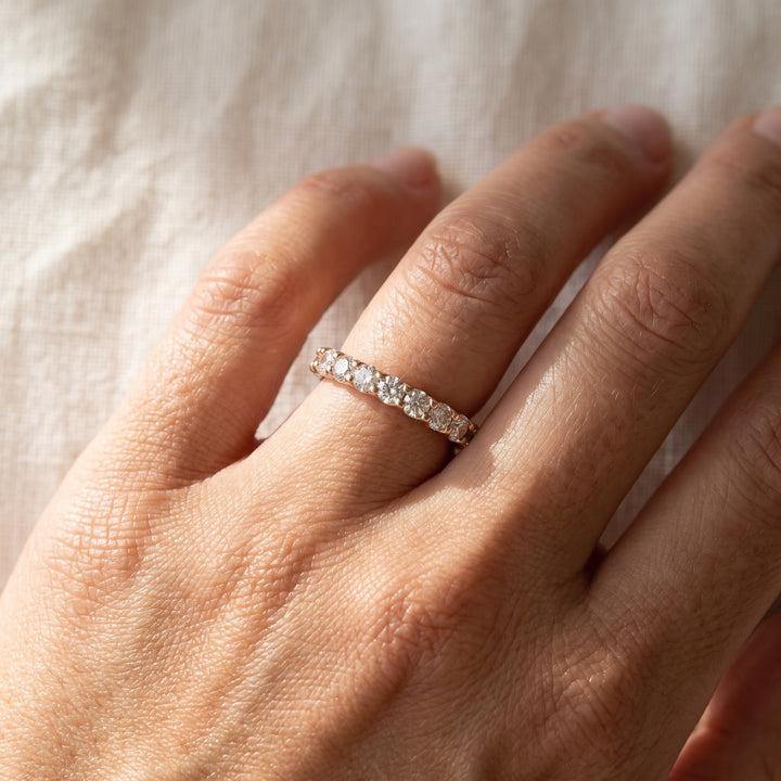 Round Diamond Eternity Ring in Rose Gold, worn