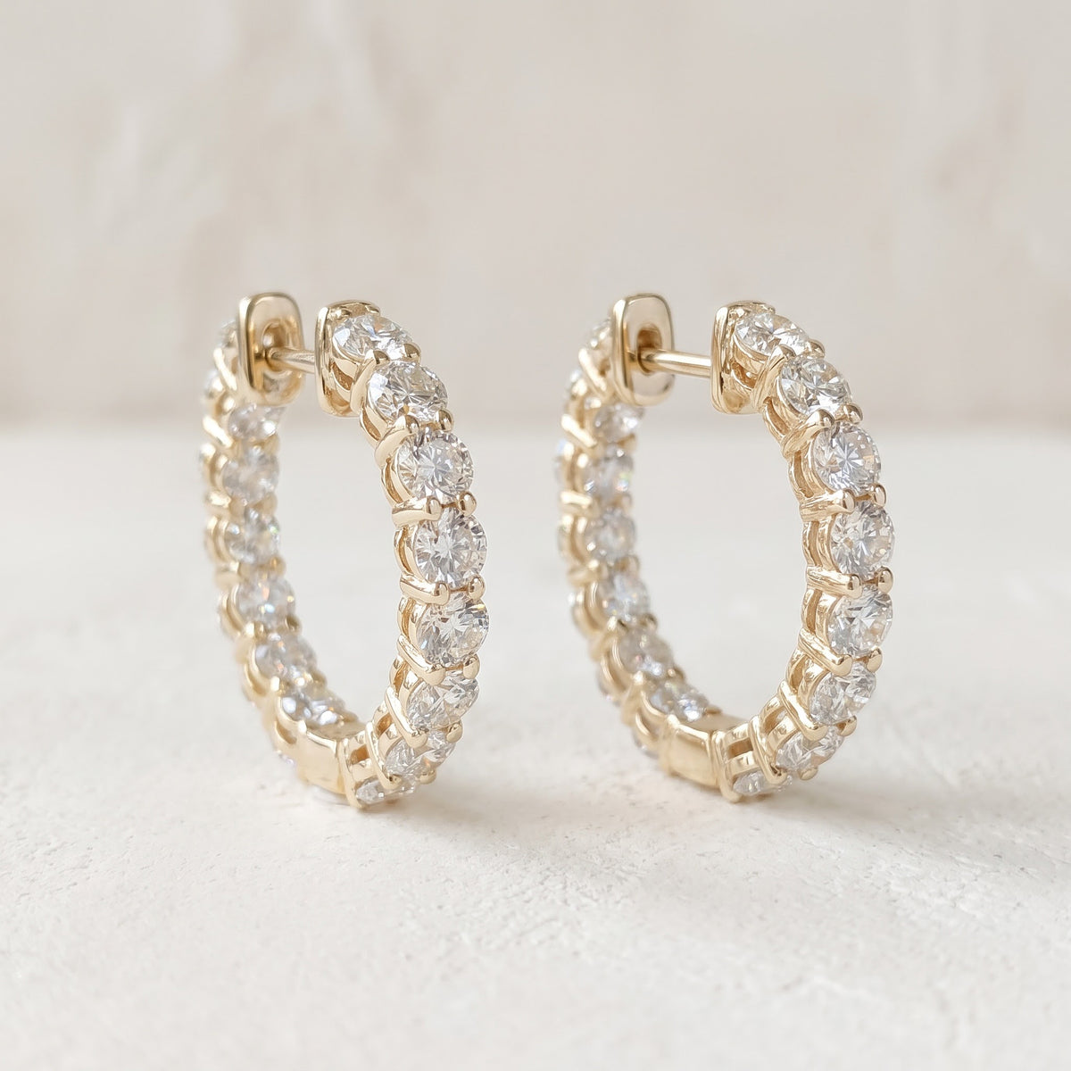 4.75 ct Round Diamond Hoop Earrings in 14K Yellow Gold
