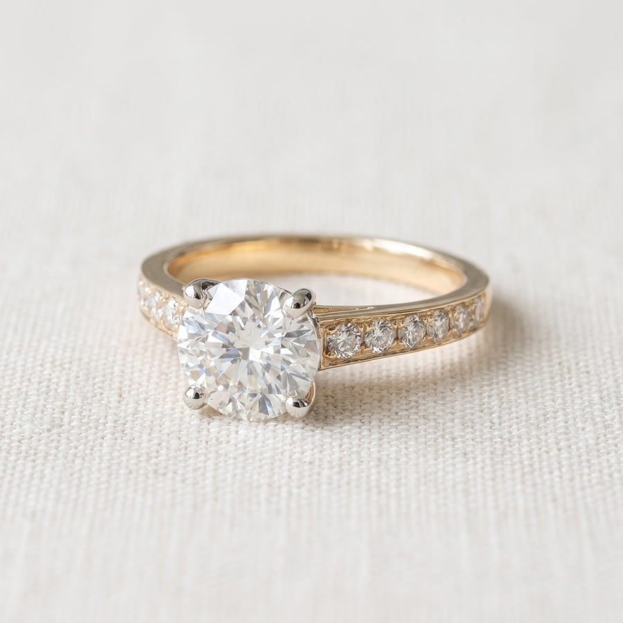 Round Diamond Ring with Accented Yellow Gold Band