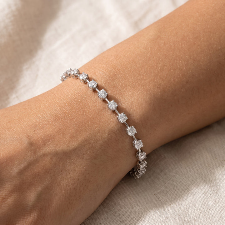 2.88 ct Round Diamond Station Tennis Bracelet in 14K White Gold, worn