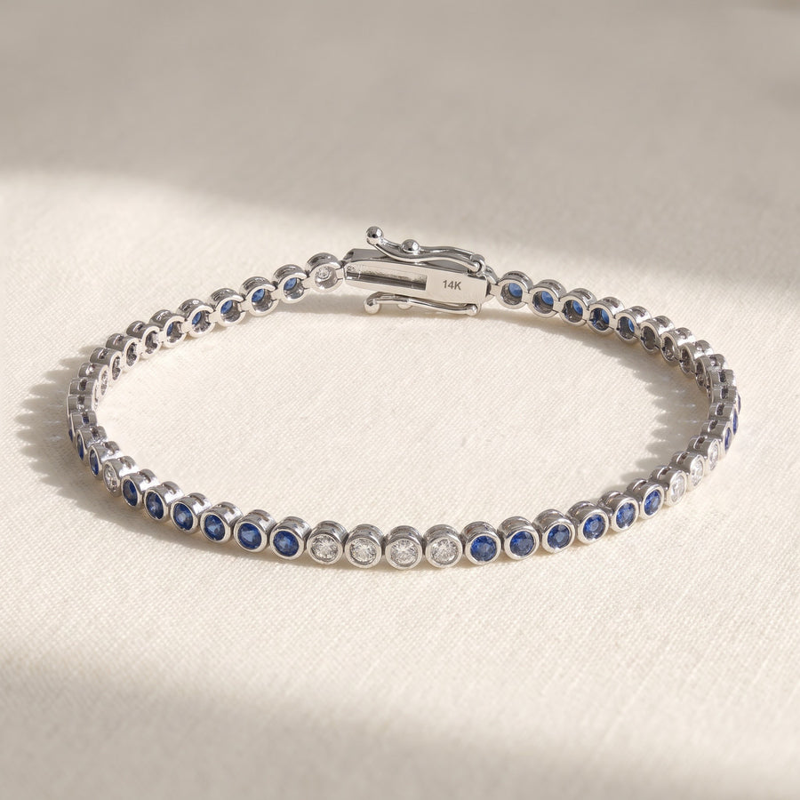 Royal Blue Sapphire Bezel Tennis Bracelet in White Gold