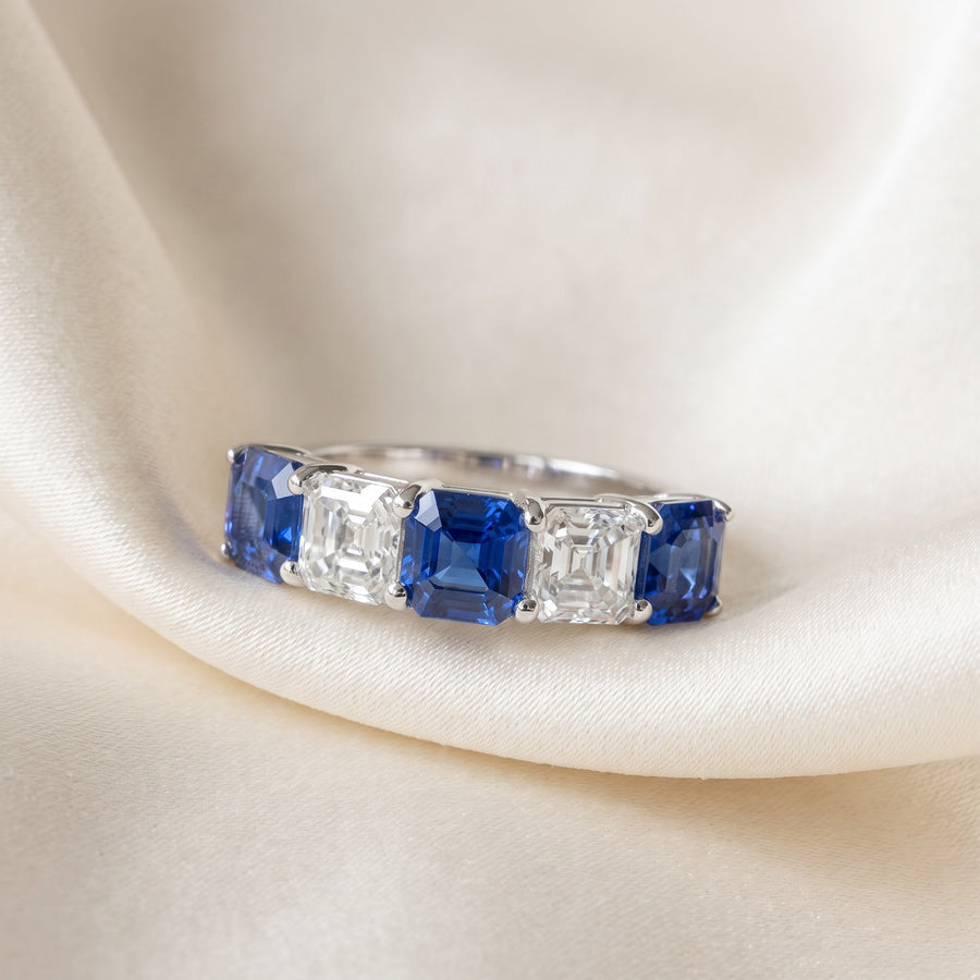 Royal Blue Sapphire Step-Cut Multi-Stone White Gold Ring