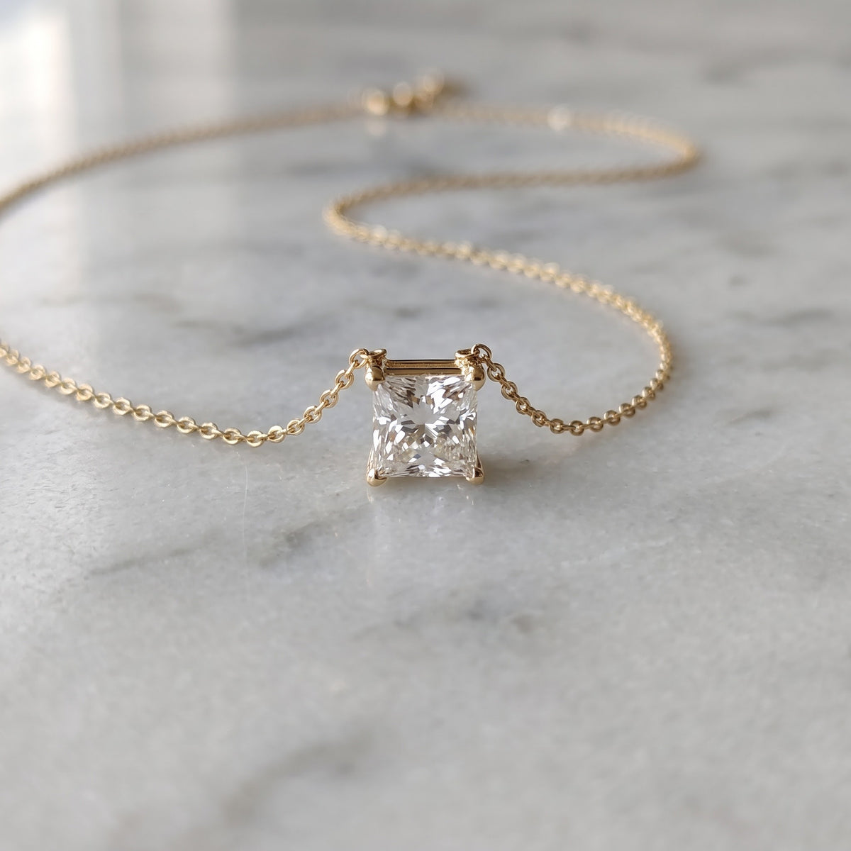 1.21 ct Princess-Cut Solitaire Diamond Necklace in 14K Yellow Gold