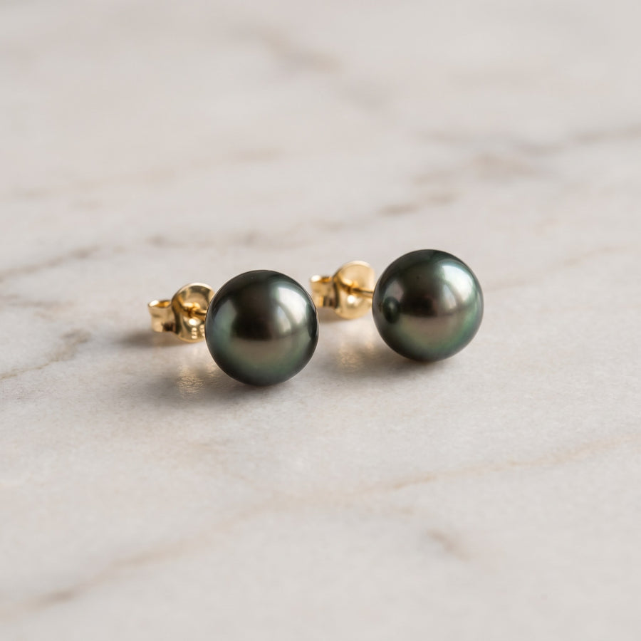 Tahitian Pearl Stud Earrings in Yellow Gold