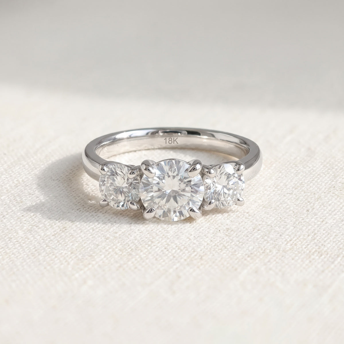 Three-Stone Round Diamond Ring in White Gold