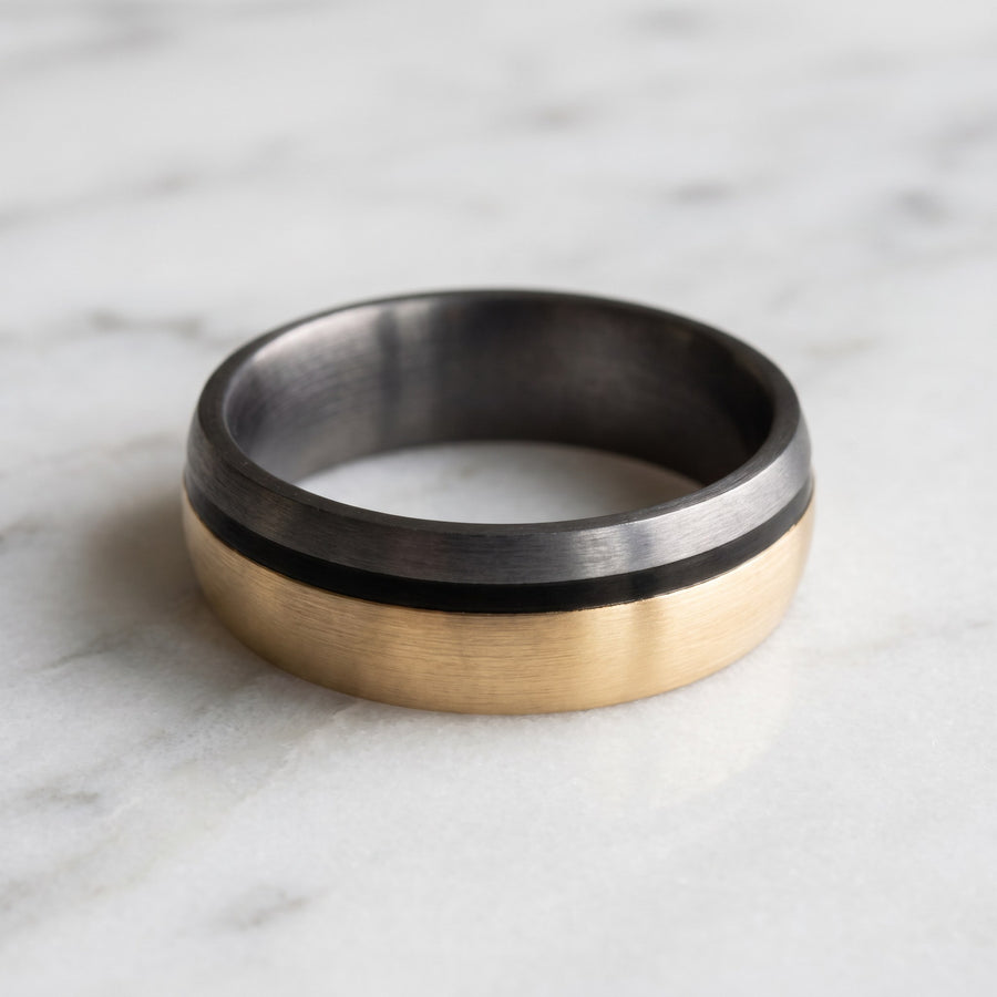 Two-Tone Brushed Yellow Gold and Tantalum Band Ring