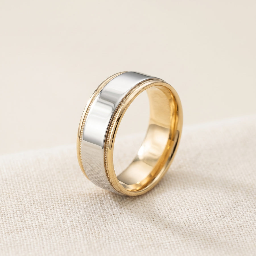 Two-Tone White Gold Milgrain Edge Wedding Ring