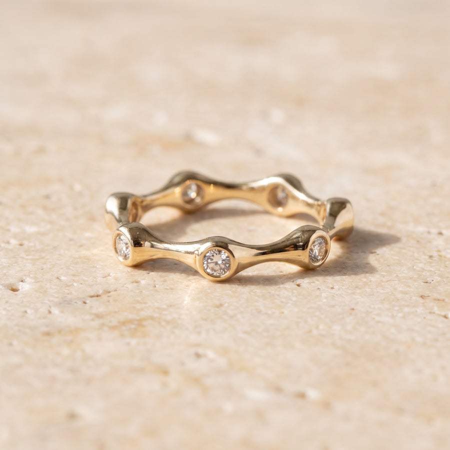 Wavy Diamond Eternity Ring in 14K Yellow Gold