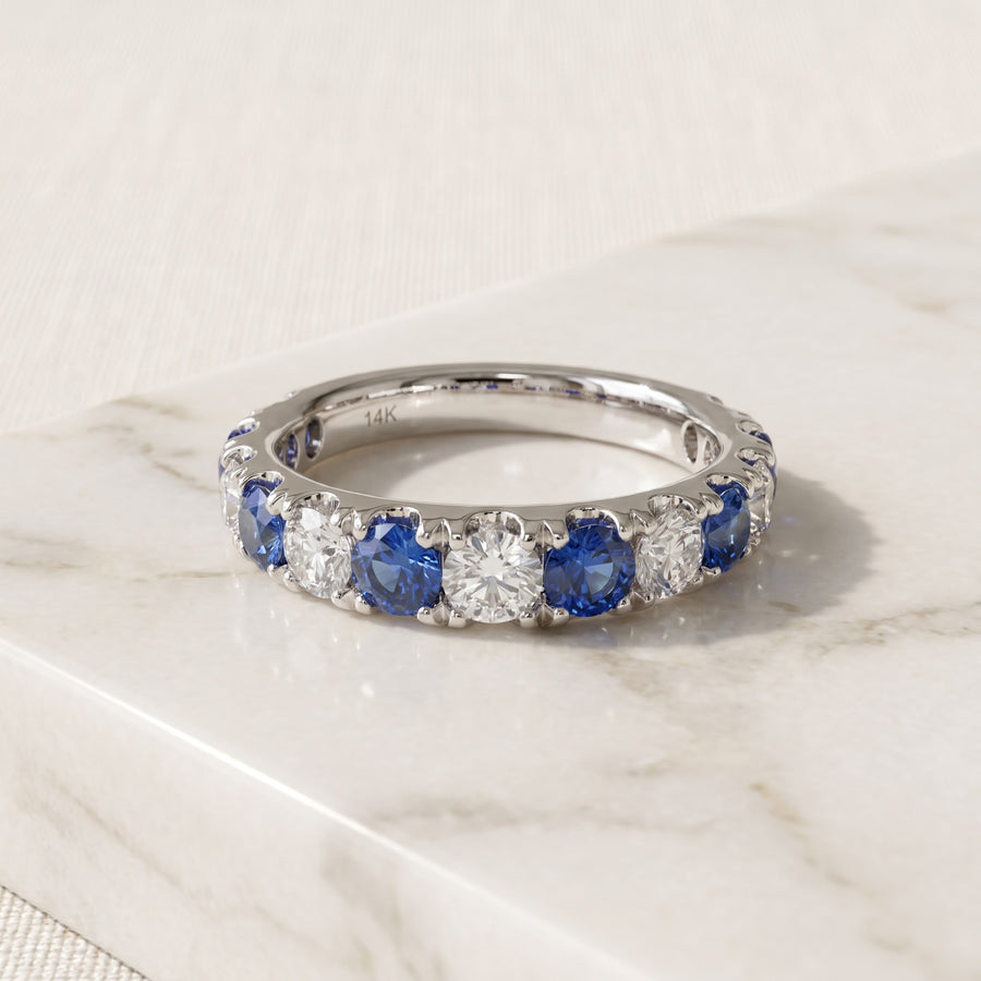 White Gold Alternating Royal Blue Sapphire Band