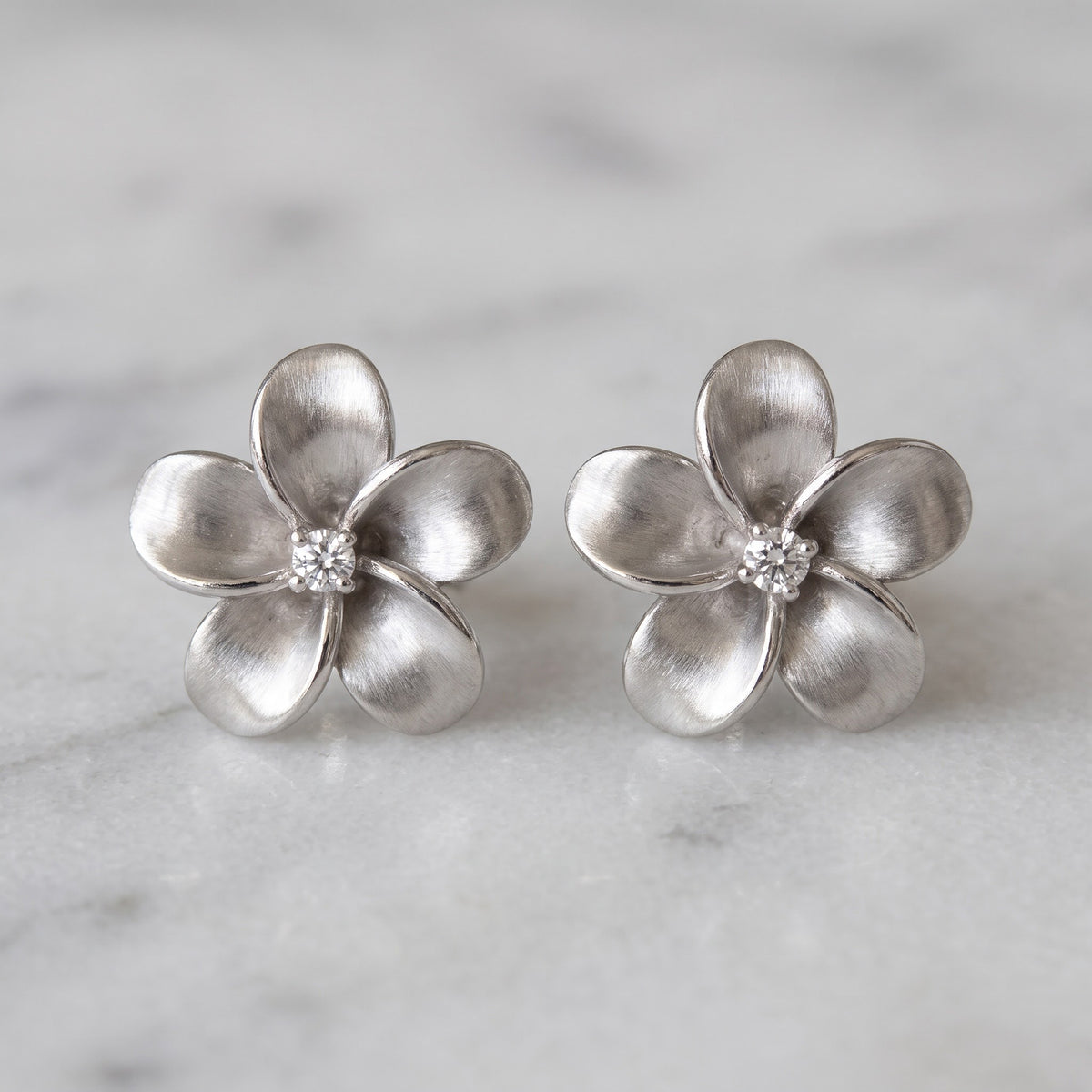 White Gold Diamond Plumeria Stud Earrings