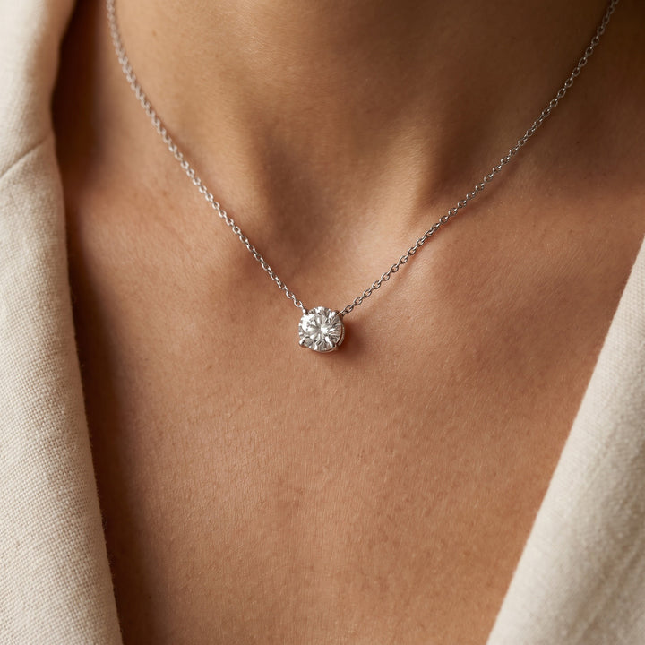 0.71 ct Diamond Solitaire Pendant Necklace in 14K White Gold, worn