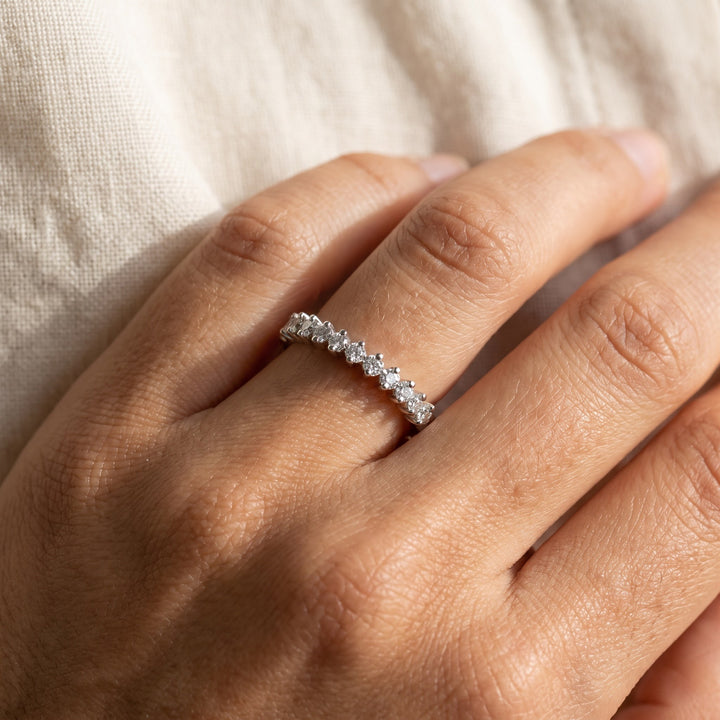 White Gold Two Prong Diamond Band, worn