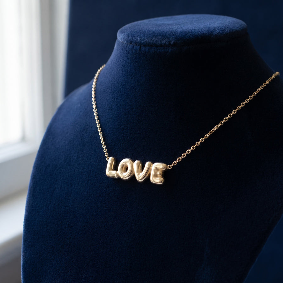 Yellow Gold Balloon Letter 'LOVE' Necklace