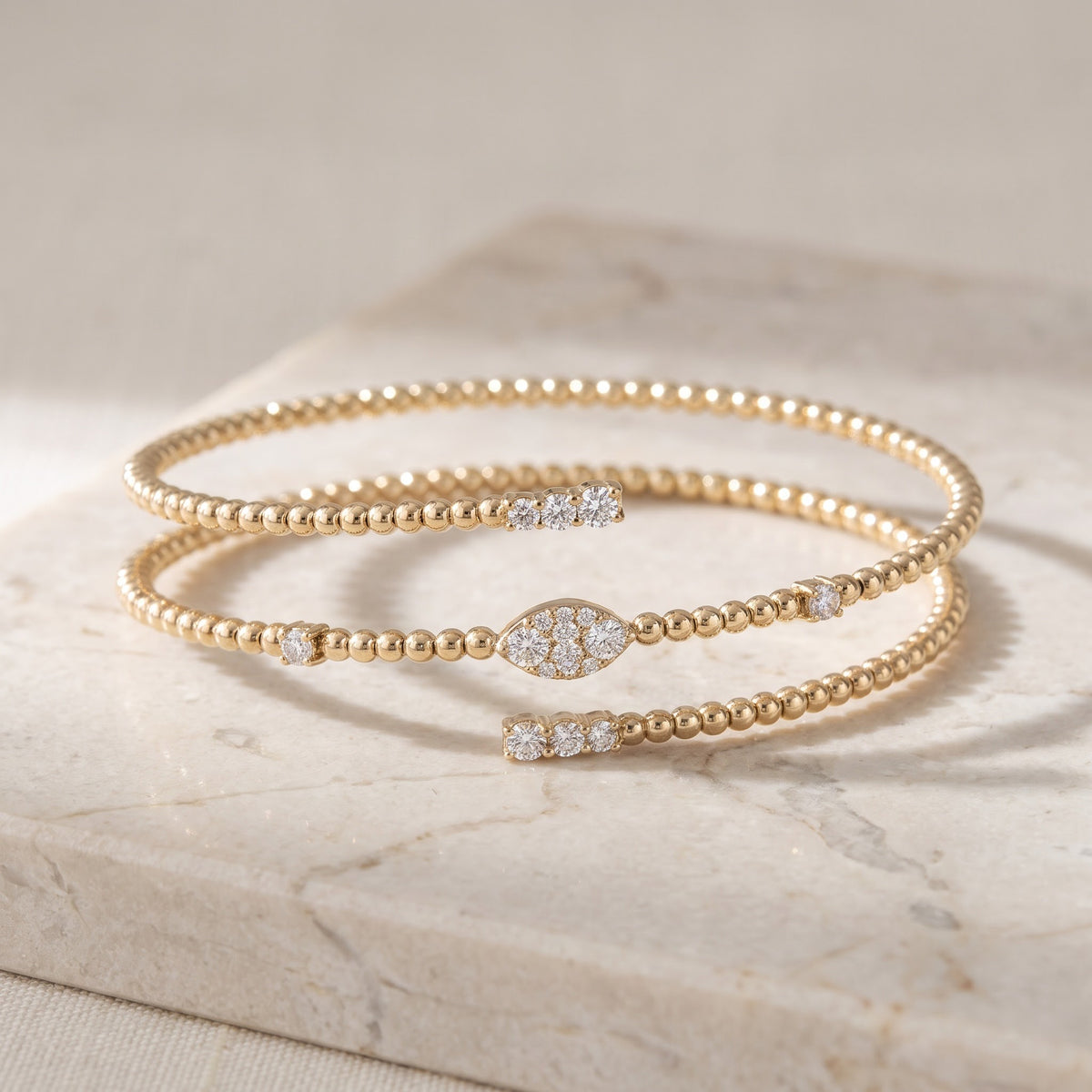0.81 ct Diamond Beaded Wrap Bracelet in 14K Yellow Gold