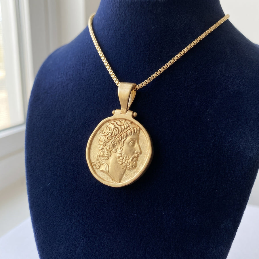 Yellow Gold Coin Pendant Charm Necklace