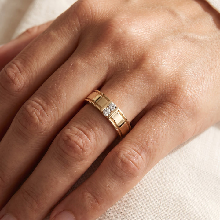 0.12 ct Diamond Accent Band Ring in 14K Yellow Gold, worn