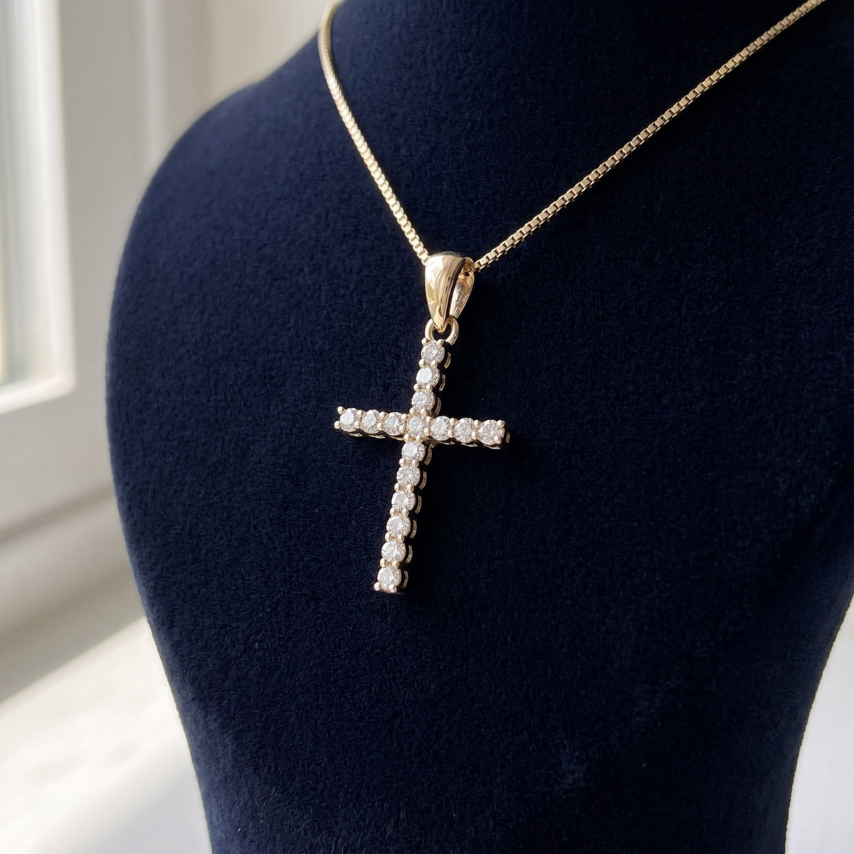 0.07 ct Diamond Cross Pendant Necklace in 14K Yellow Gold