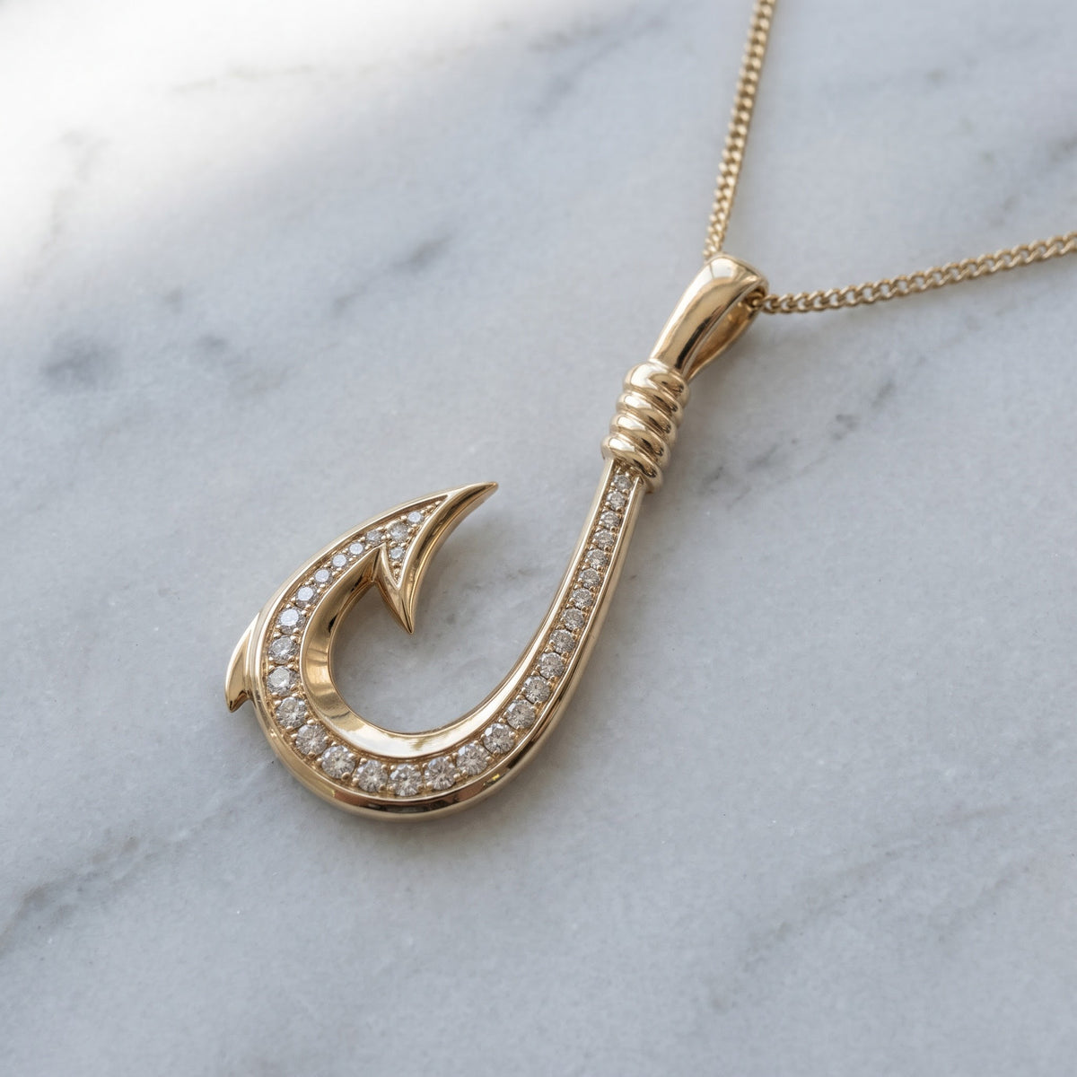 0.64 ct Diamond Fish Hook Pendant in 14K Yellow Gold