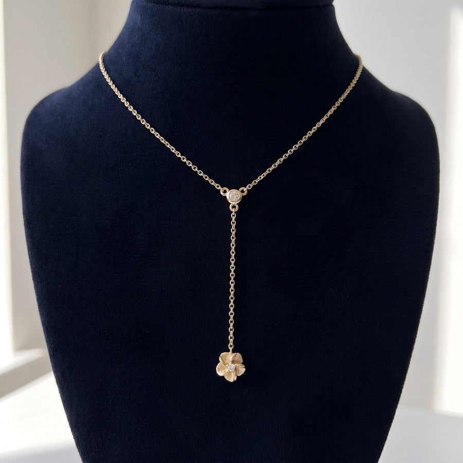 Yellow Gold Diamond Floral Lariat Necklace