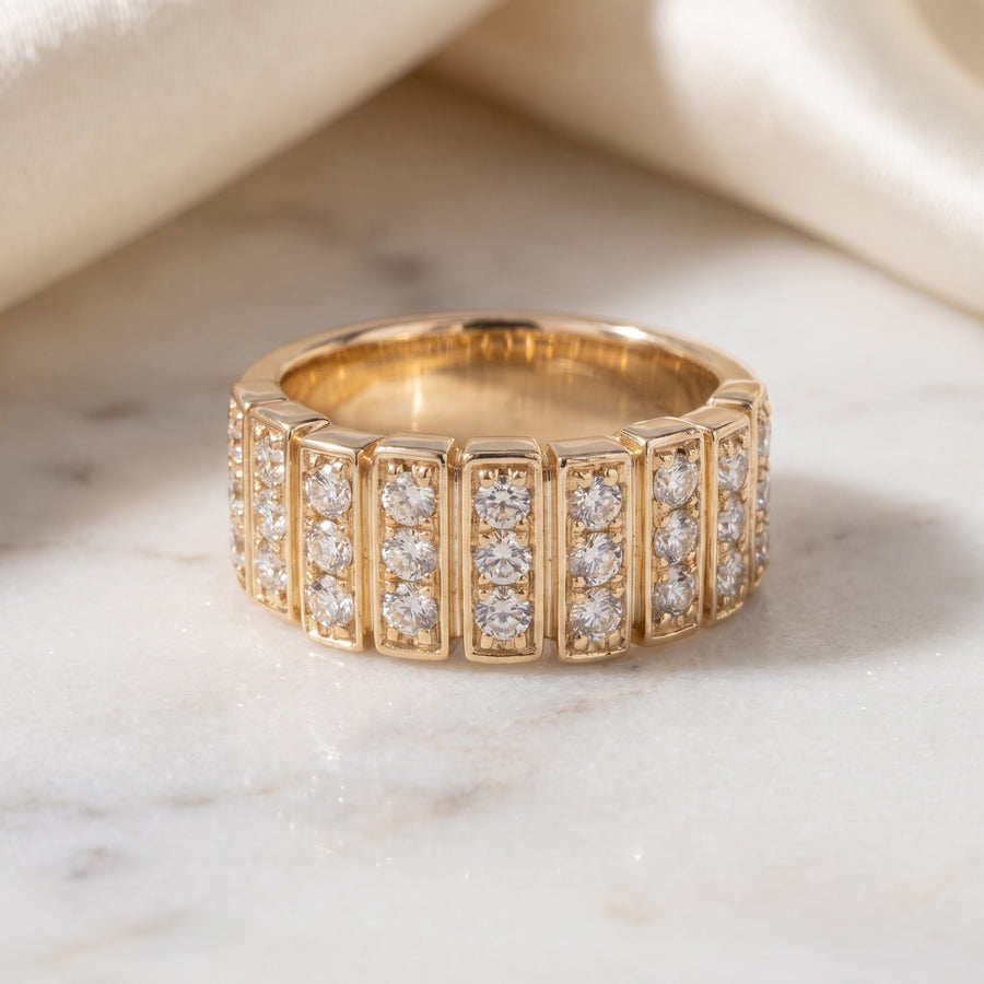 Yellow Gold Multi-Row Diamond Pave-Channel Band Ring