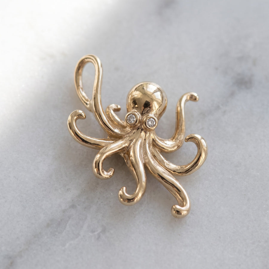 Yellow Gold Octopus Pendant with Diamond Accents