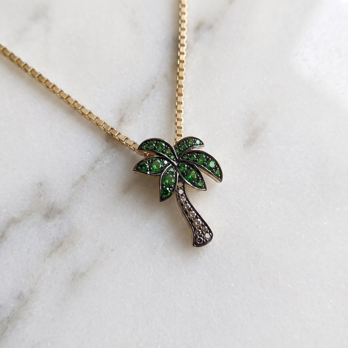 0.59 ct Multi-Color Sapphire Palm Tree Pendant in 14K Yellow Gold