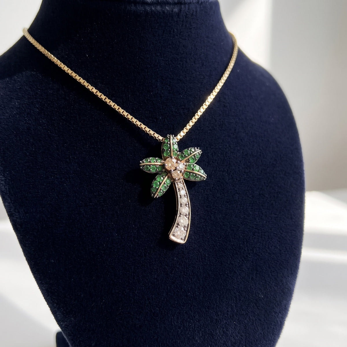 0.50 ct Multi-Color Sapphire Palm Tree Pendant in 14K Yellow Gold