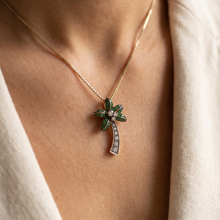 0.50 ct Multi-Color Sapphire Palm Tree Pendant in 14K Yellow Gold, worn