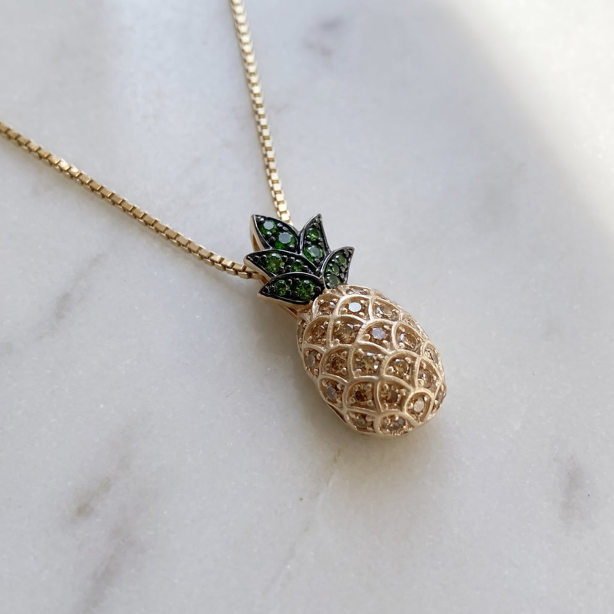 0.40 ct Tsavorite and Cognac Diamond Pineapple Pendant in 14K Yellow Gold