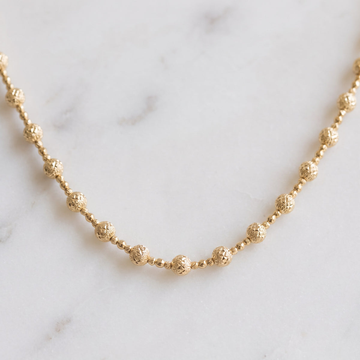 Yellow Gold Textured Beaded Necklace
