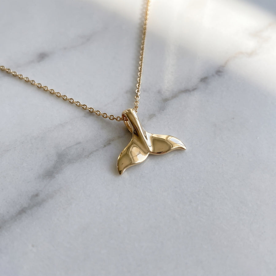 Yellow Gold Whale Tail Charm Necklace