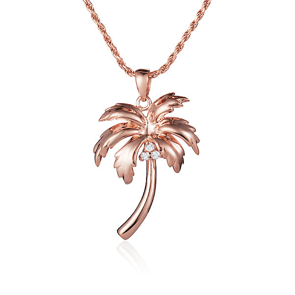 0.04 Carat Diamond Palm Tree Necklace in 14k Rose Gold