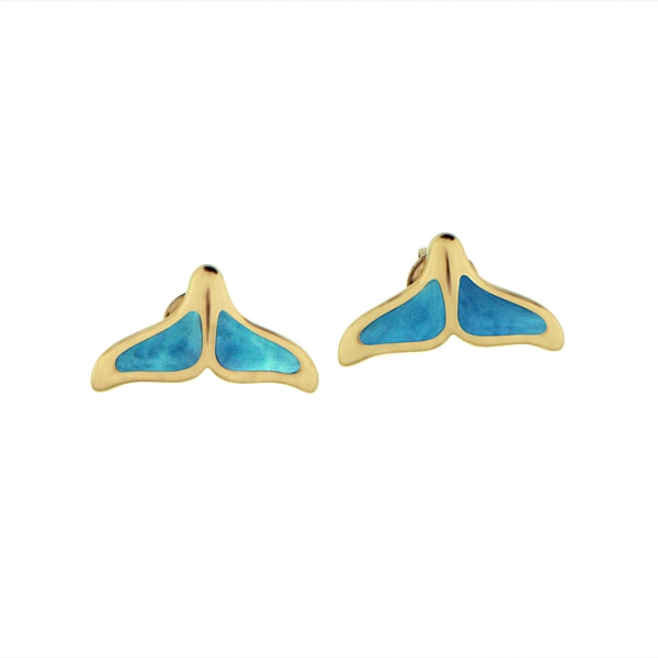Larimar Whale Tail Earrings in 14k Yellow Gold