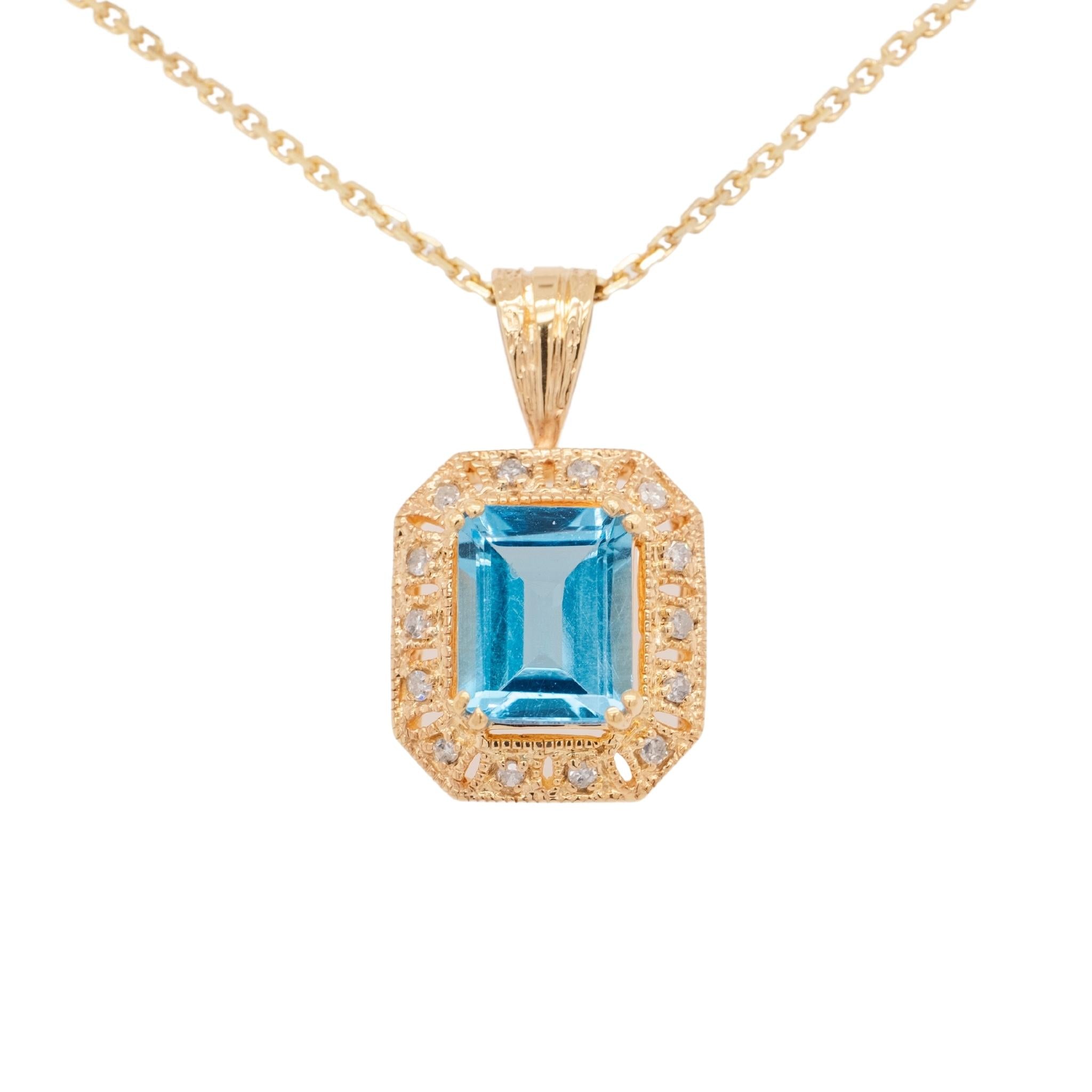 14K Solid good Gold Blue Topaz Pendant