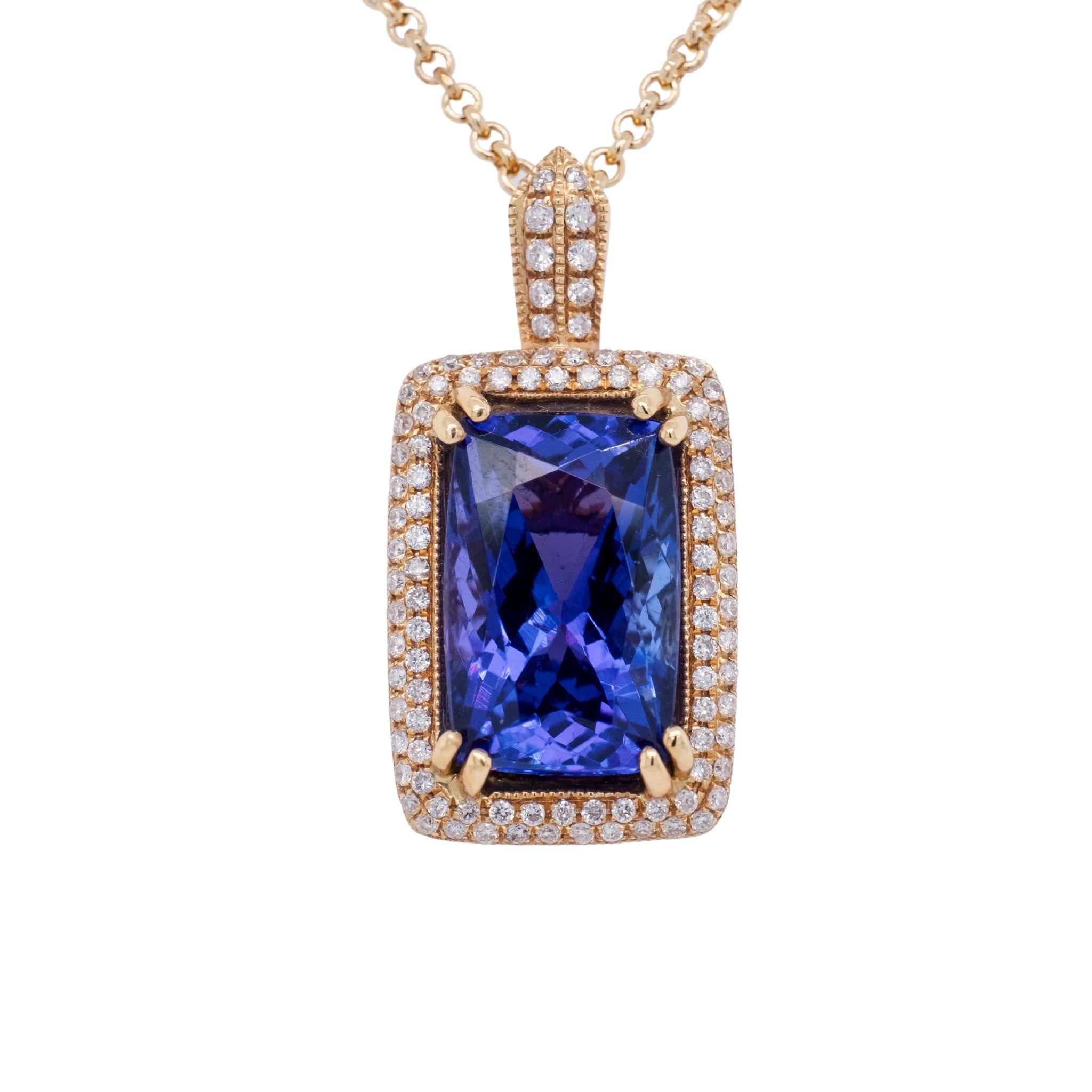 Tanzanite & Diamond Pendant Necklace 14K Yellow Gold