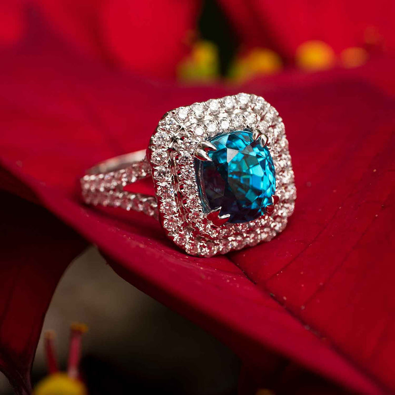1.13 Carat Blue Zircon Gemstone Ring in 14k White Gold