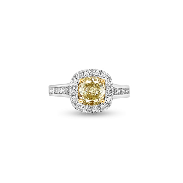 1.22 Carat Yellow Diamond Halo Ring in 14k Two-Tone Gold