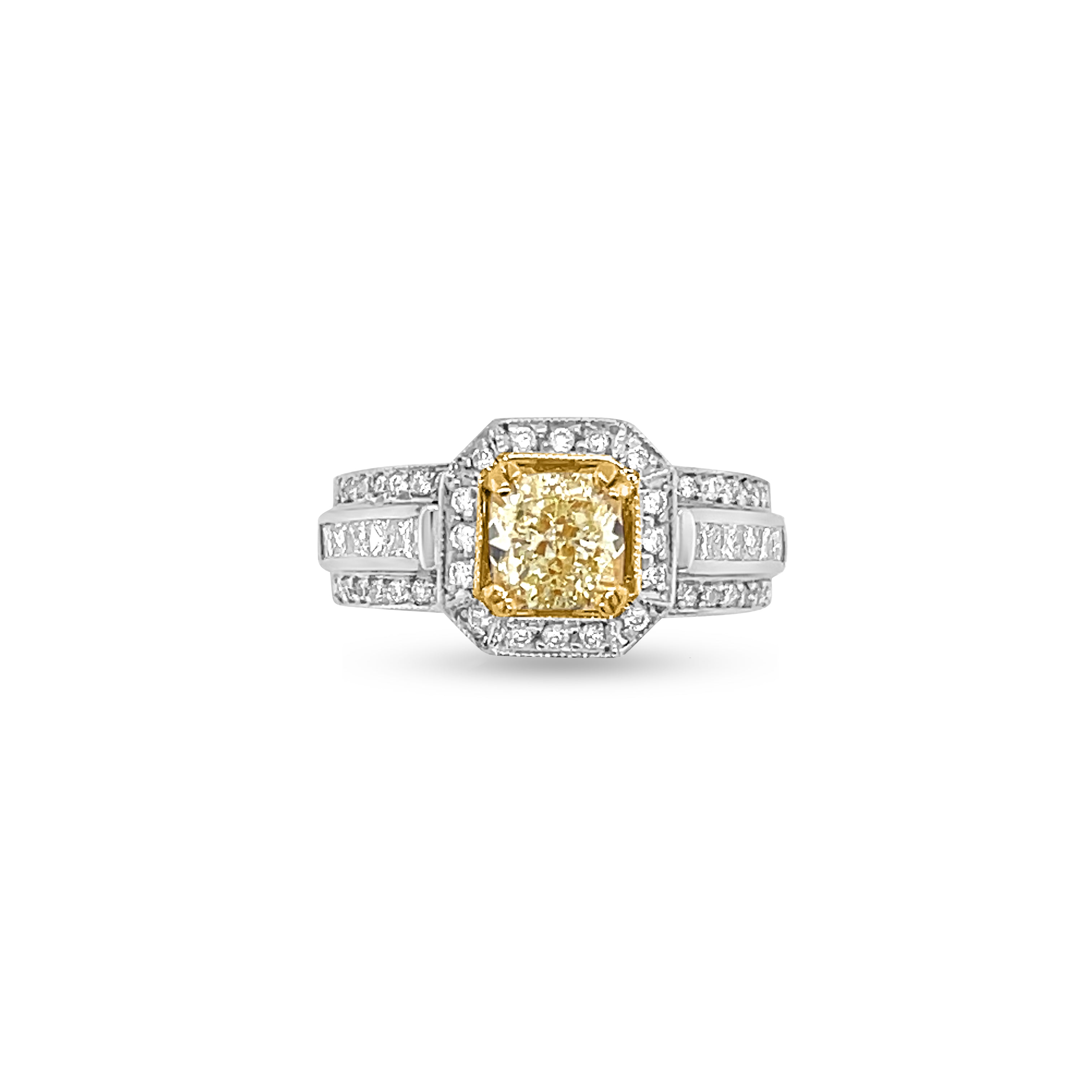 1.01 Carat Yellow Diamond Halo Ring in 14k Two-Tone Gold