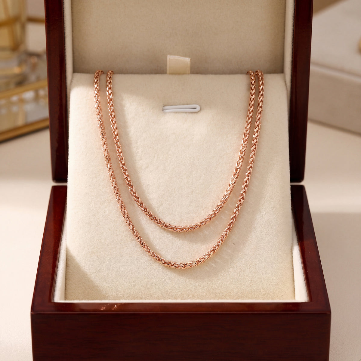 Woven Wheat Chain Necklace in 14K Rose Gold