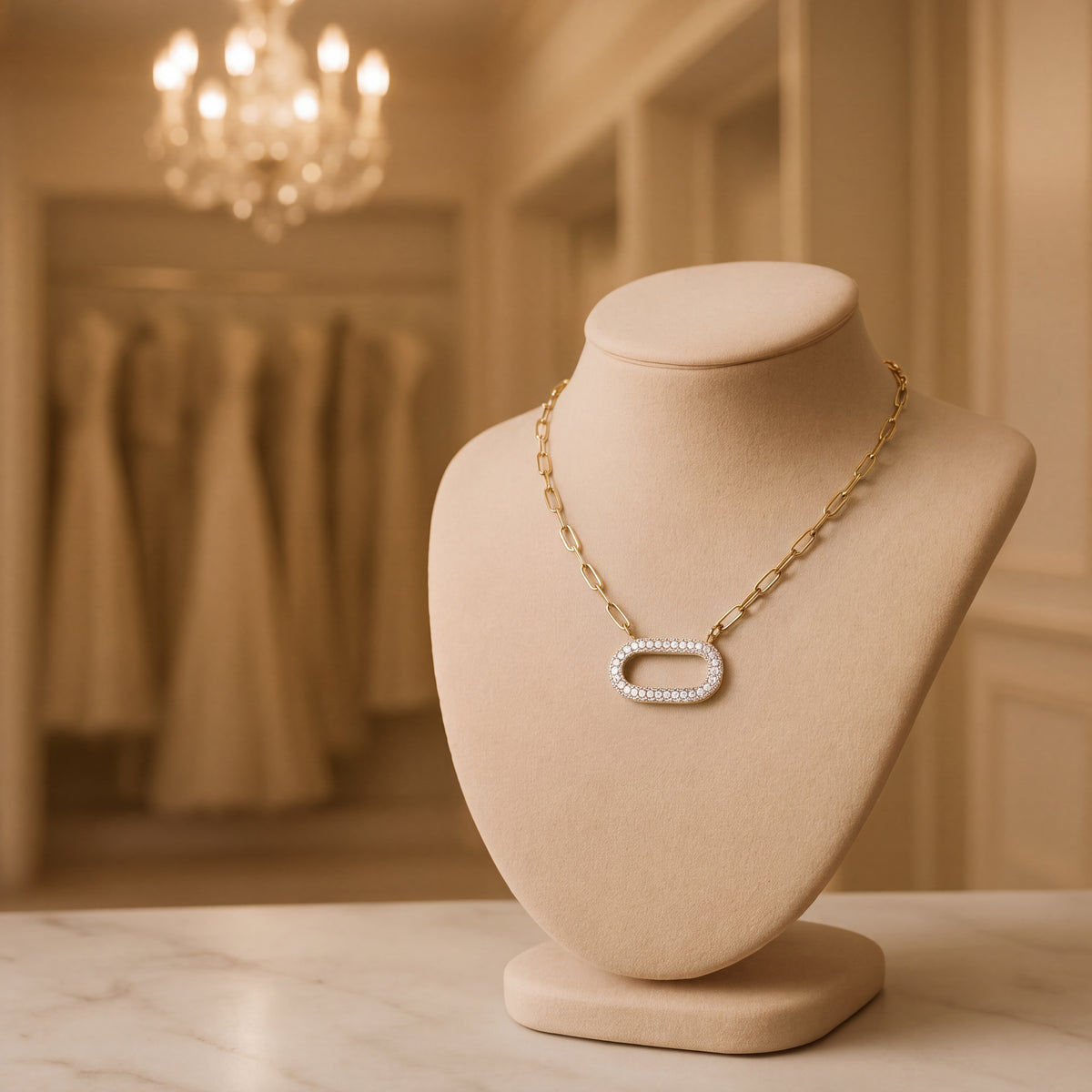0.41 ct Diamond Open Oval Pendant on 14K Yellow Gold Paperclip Chain