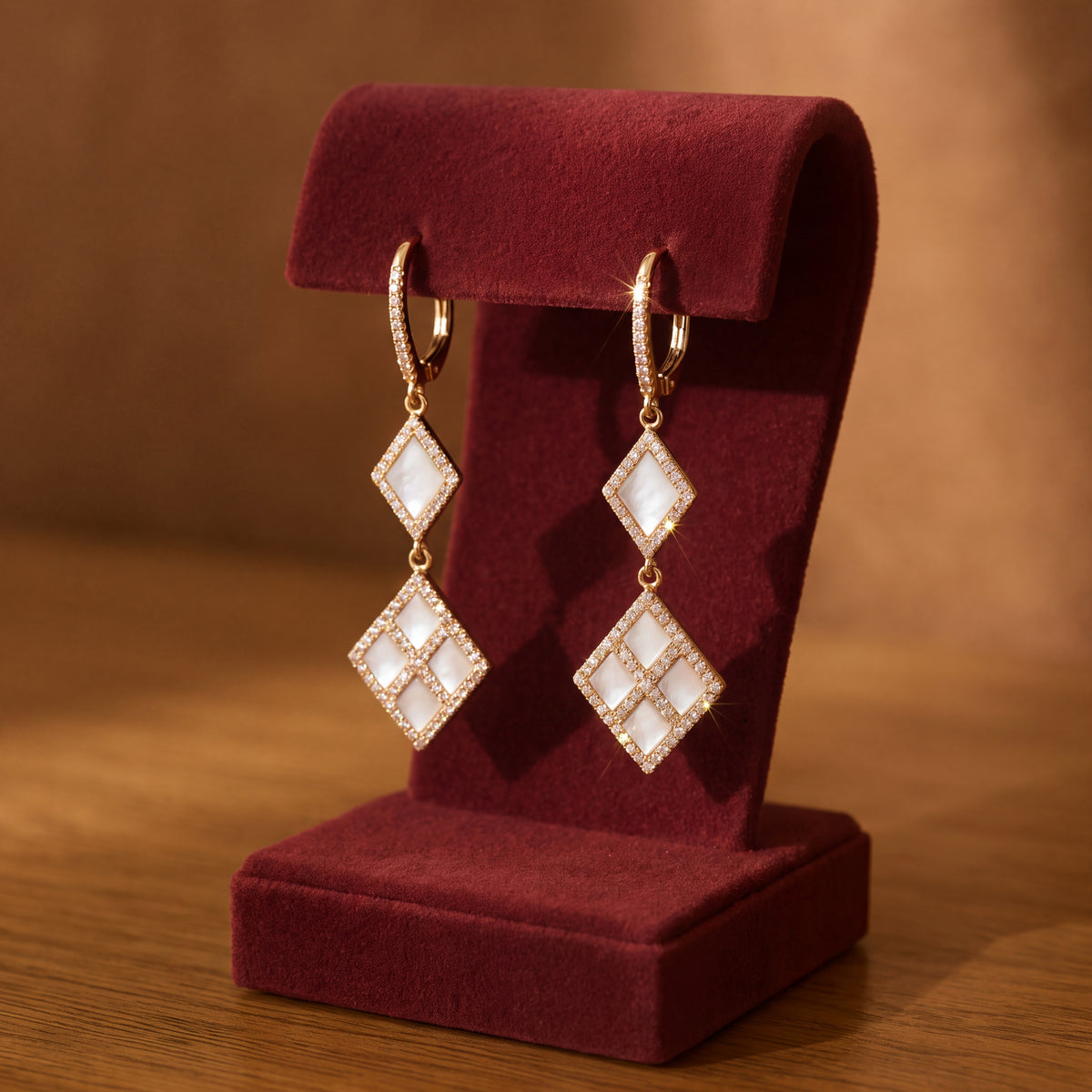 Mother-of-Pearl and Diamond Geometric Dangle Earrings in 14K Yellow Gold