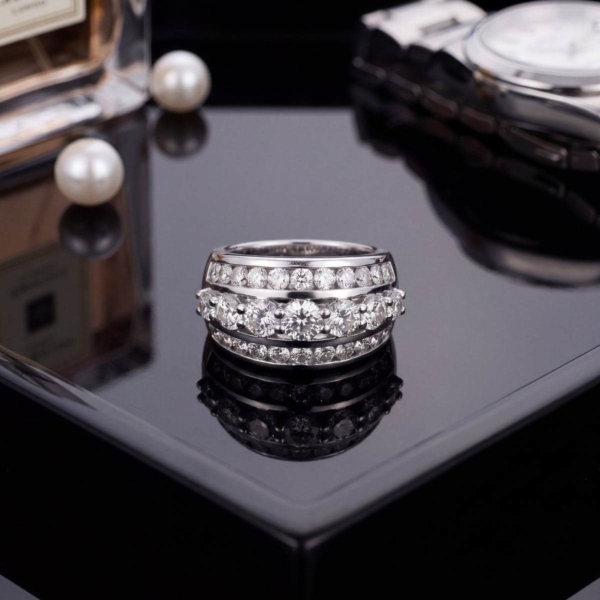 2.70 ct Three-Row Diamond Band Ring in 14K White Gold