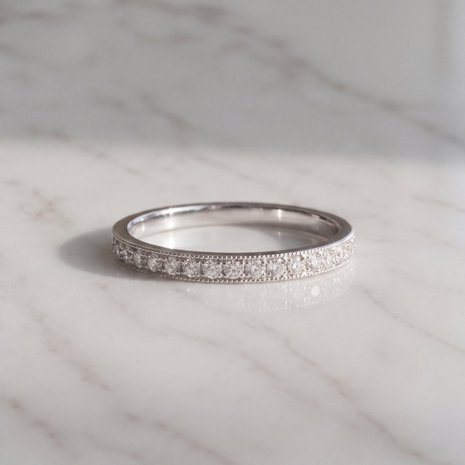 White Gold Diamond Pave Band with Milgrain Detailing