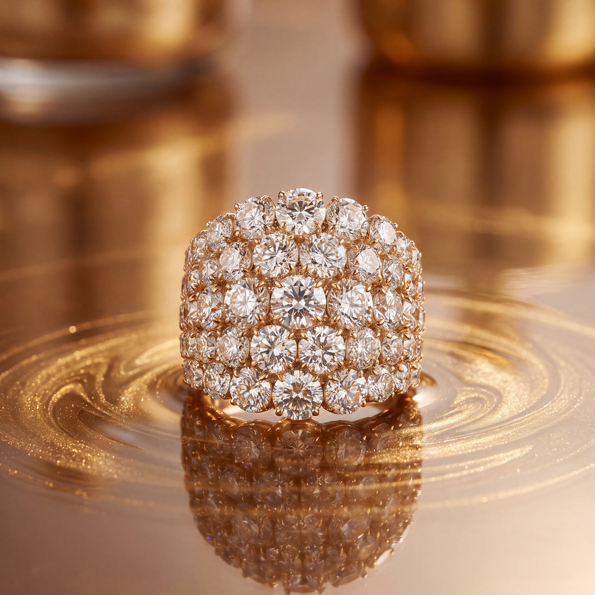 6.72 ct Diamond Cluster Dome Cocktail Ring in 14K Yellow Gold