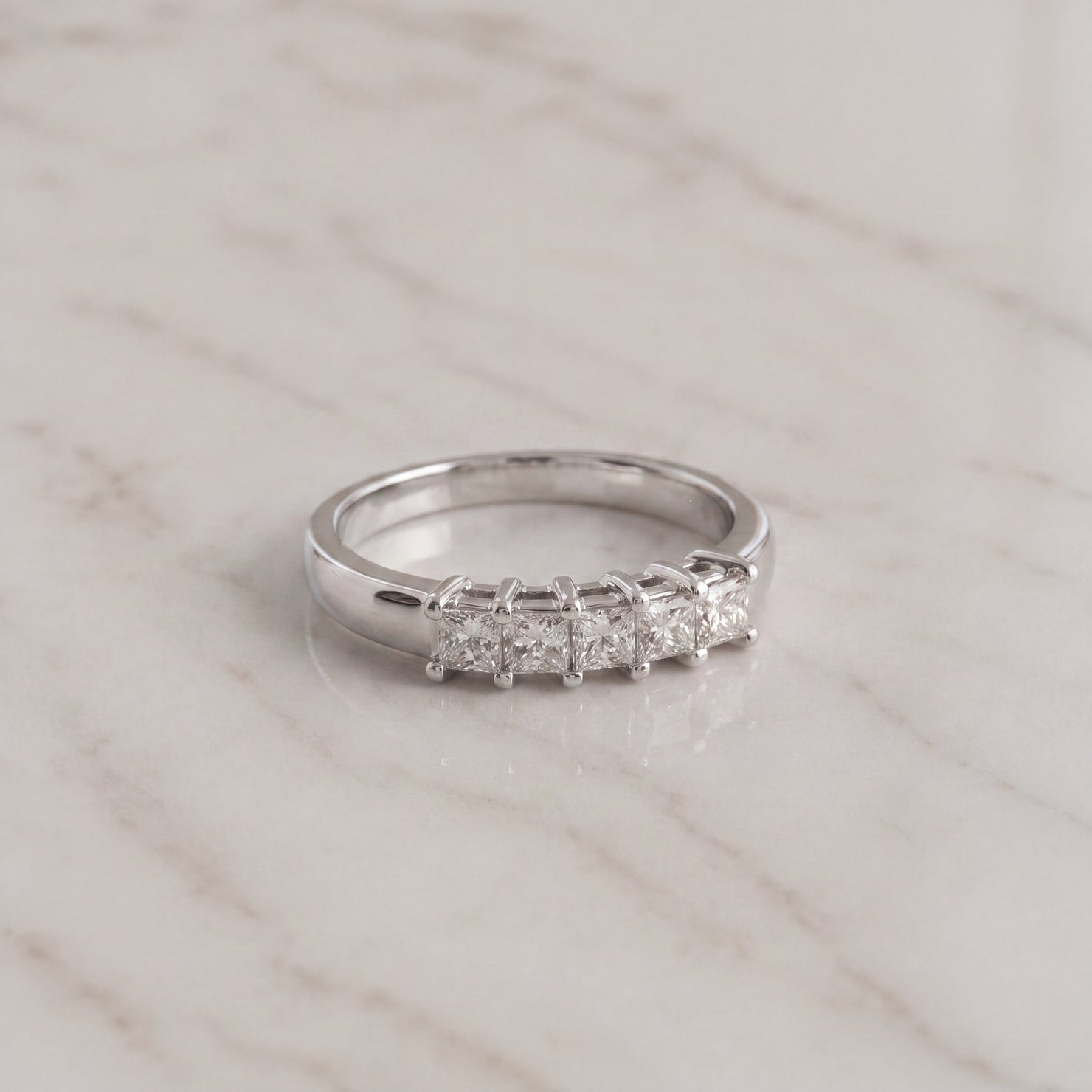 Five-Stone Princess Cut Diamond Ring in White Gold