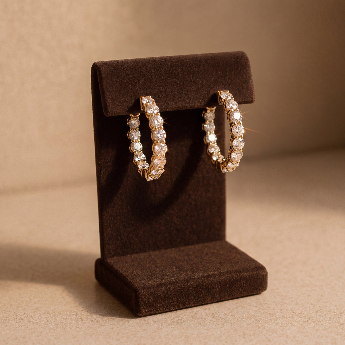 4.75 ct Round Diamond Hoop Earrings in 14K Yellow Gold
